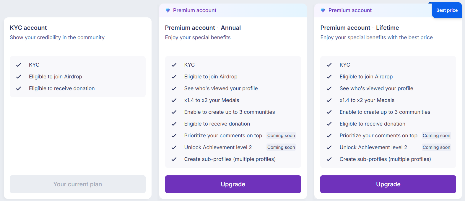 Account upgrade plans